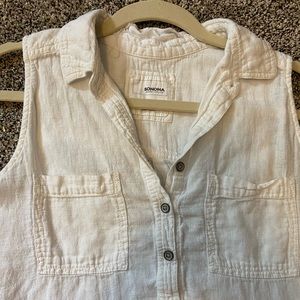 Collared button down tank top white